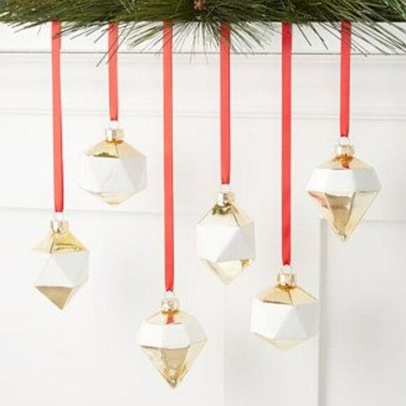 HOLIDAY LANE Shine Bright Gold-Tone & White Decorative Glass Diamond-Shaped - Picture 1 of 1